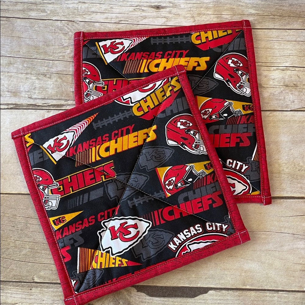 Hot Pads Set of 2 NFL KC Chiefs Square Handmade